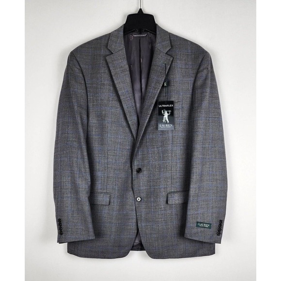 Lauren Ralph Lauren Men's Wool Ultraflex Blazer Grey/Blue Plaid 44L *Defect* - Picture 1 of 5